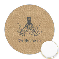 Octopus & Burlap Print Printed Cookie Topper - Round (Personalized)