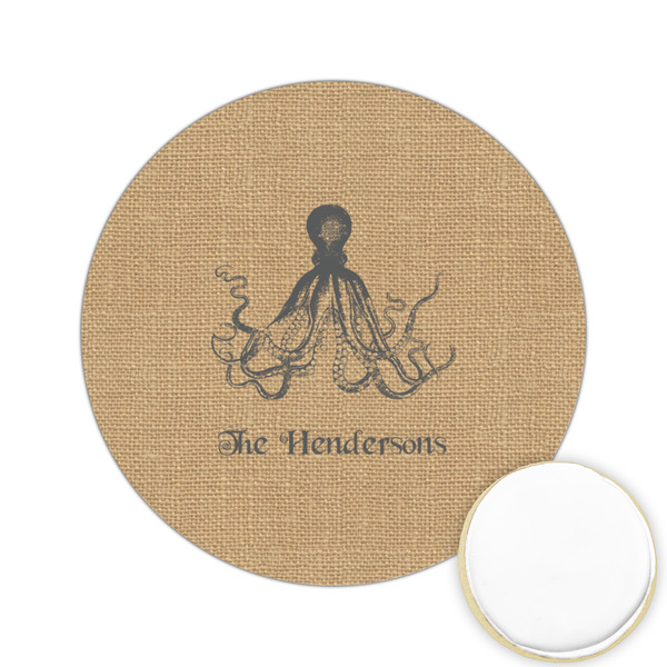 Custom Octopus & Burlap Print Printed Cookie Topper - 2.15" (Personalized)