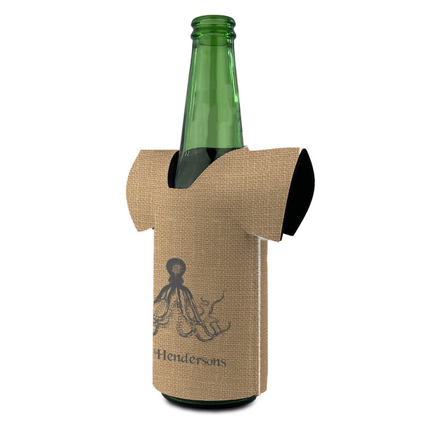 Octopus & Burlap Print Jersey Bottle Cooler - ANGLE (on bottle)