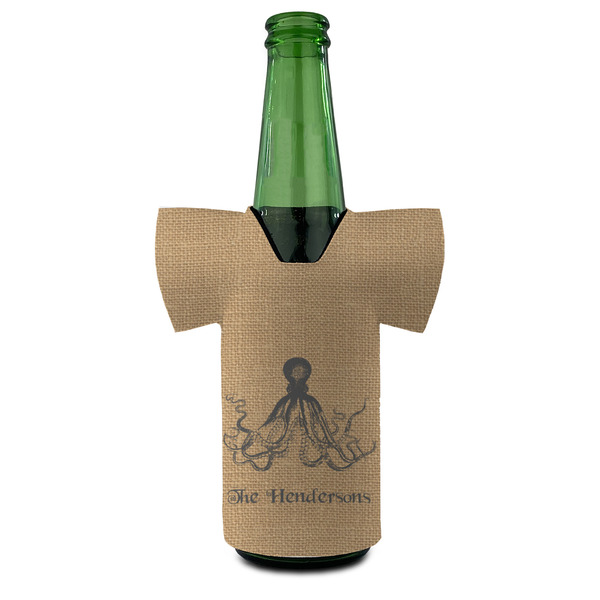 Octopus & Burlap Print Jersey Bottle Cooler - Set of 4 - FRONT (on bottle)