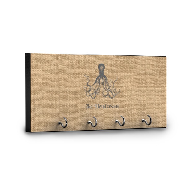 Octopus & Burlap Print Key Hanger - Front View with Hooks