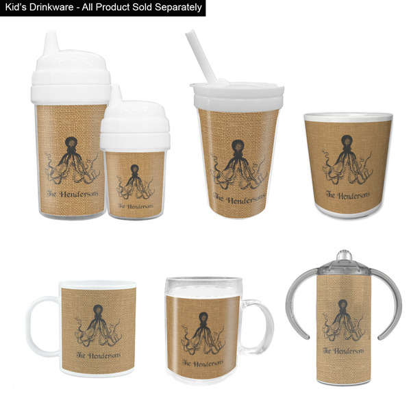 Octopus & Burlap Print Kid's Drinkware - Customized & Personalized