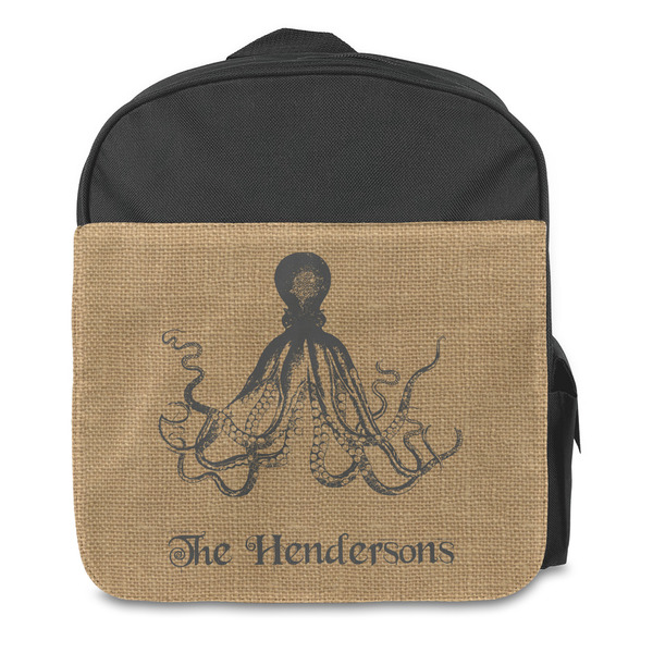 Octopus & Burlap Print Kids Backpack - Front