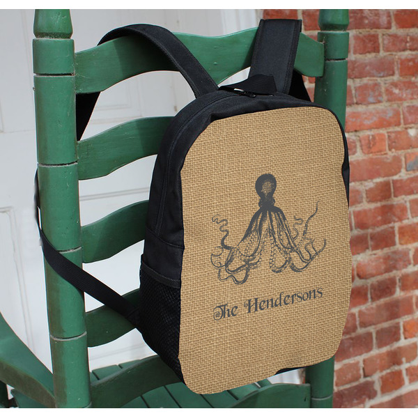 Octopus & Burlap Print Kids Backpack - In Context