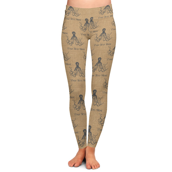 Custom Octopus & Burlap Print Ladies Leggings - Medium (Personalized)