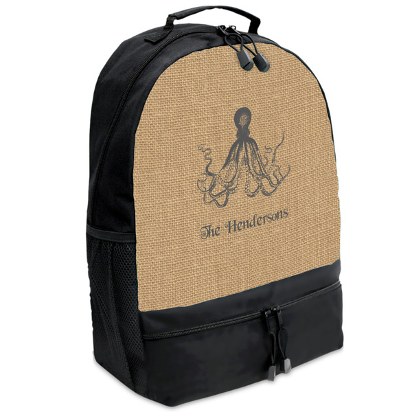 Custom Octopus & Burlap Print Backpacks - Black (Personalized)