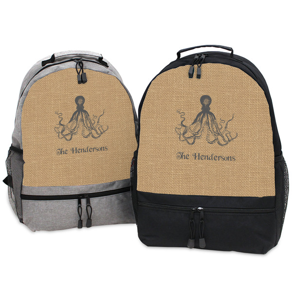 Octopus & Burlap Print Large Backpacks - Both