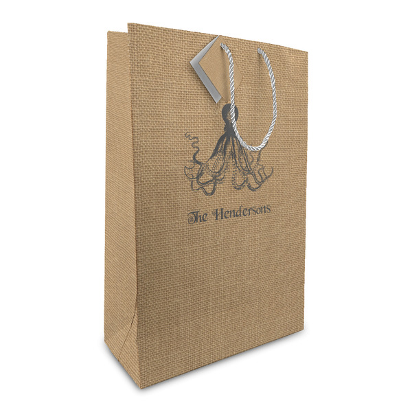 Custom Octopus & Burlap Print Large Gift Bag (Personalized)