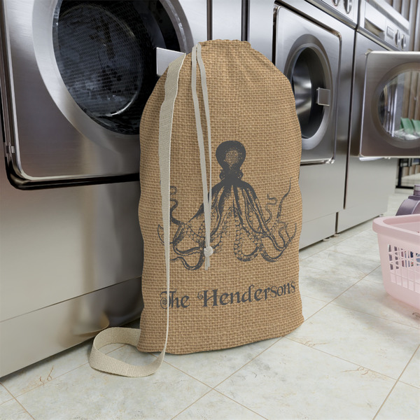Octopus & Burlap Print Large Laundry Bag - In Context