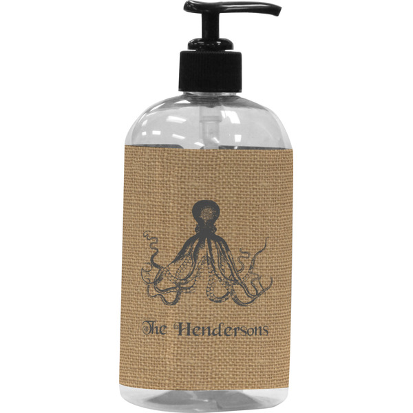 Custom Octopus & Burlap Print Plastic Soap / Lotion Dispenser (Personalized)
