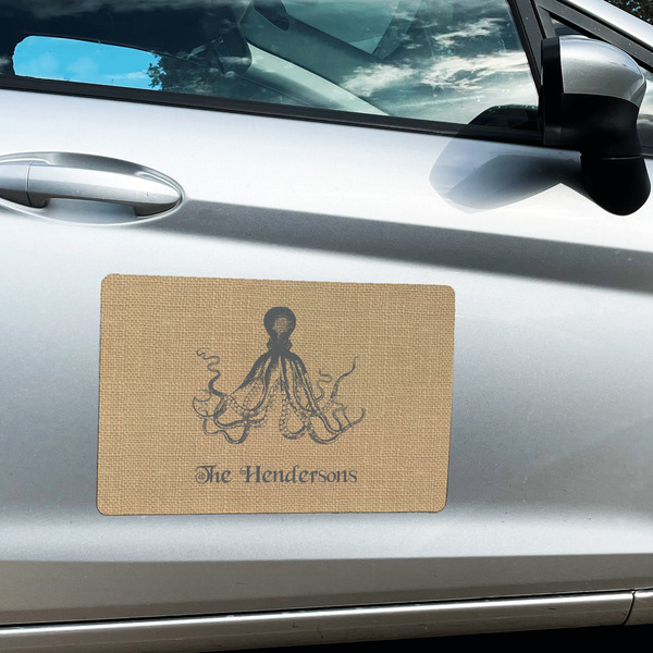 Octopus & Burlap Print Large Rectangle Car Magnets- In Context