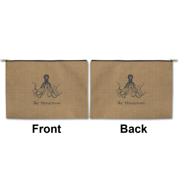 Octopus & Burlap Print Large Zipper Pouch Approval (Front and Back)