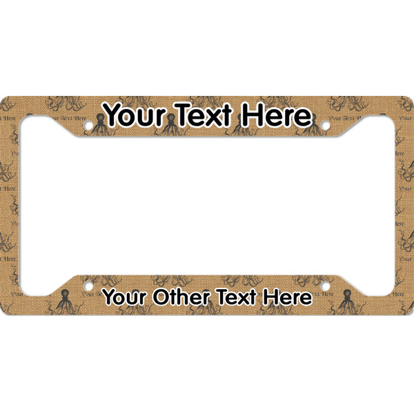 Custom Octopus & Burlap Print License Plate Frame - Style A (Personalized)