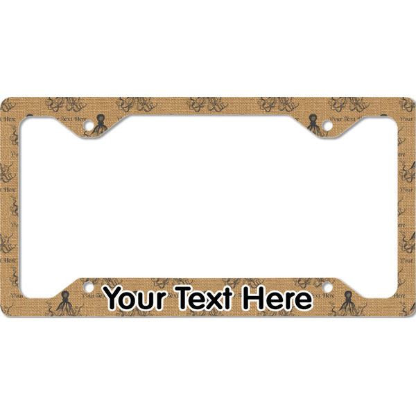 Custom Octopus & Burlap Print License Plate Frame - Style C (Personalized)
