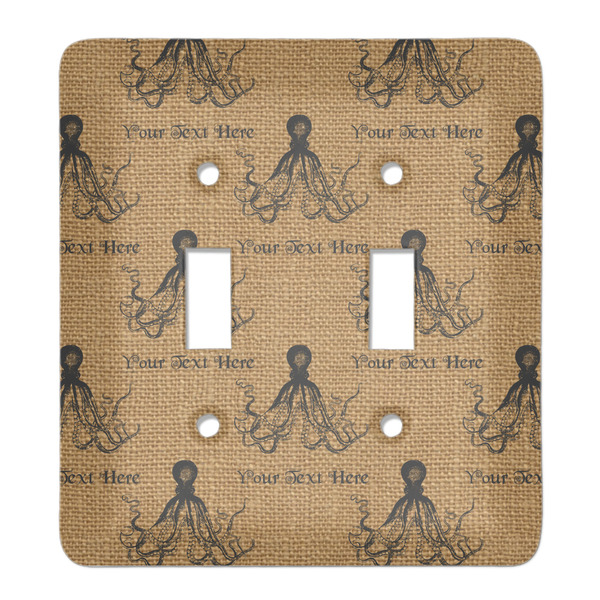 Custom Octopus & Burlap Print Light Switch Cover (2 Toggle Plate) (Personalized)