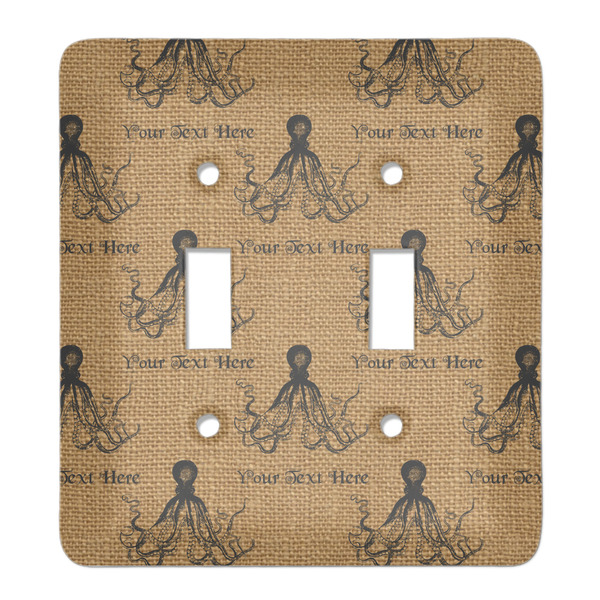 Custom Octopus & Burlap Print Light Switch Cover (2 Toggle Plate) (Personalized)