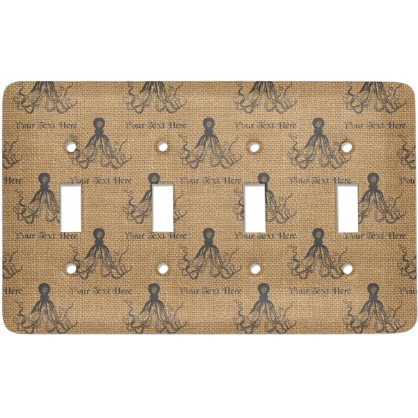 Custom Octopus & Burlap Print Light Switch Cover (4 Toggle Plate) (Personalized)