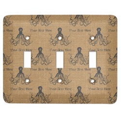 Octopus & Burlap Print Light Switch Cover (3 Toggle Plate) (Personalized)