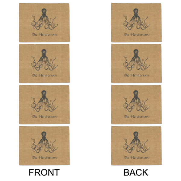 Octopus & Burlap Print Linen Placemat - APPROVAL Set of 4 (double sided)