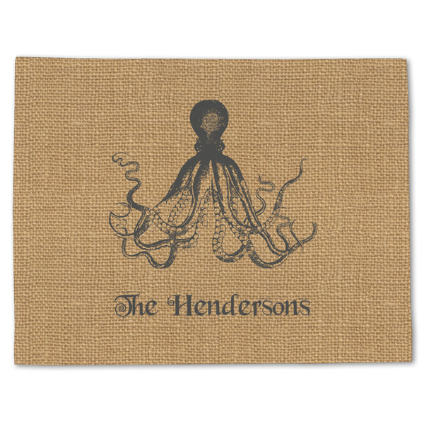 Custom Octopus & Burlap Print Single-Sided Linen Placemat - Single w/ Name or Text