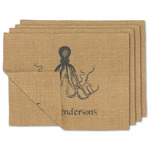 Octopus & Burlap Print Double-Sided Linen Placemat - Set of 4 w/ Name or Text