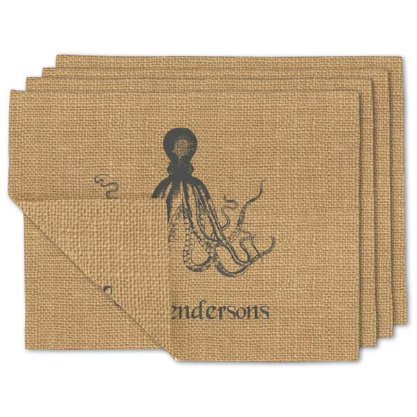Custom Octopus & Burlap Print Double-Sided Linen Placemat - Set of 4 w/ Name or Text