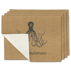 Octopus & Burlap Print Single-Sided Linen Placemat - Set of 4 w/ Name or Text