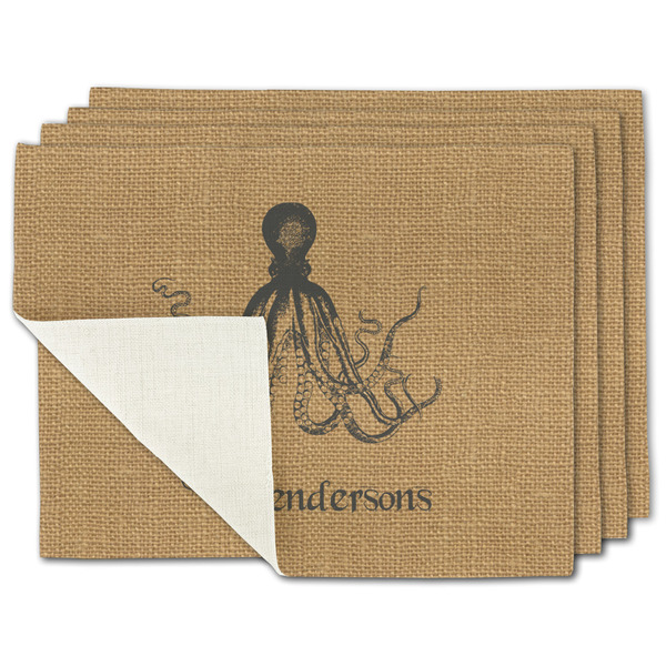 Custom Octopus & Burlap Print Single-Sided Linen Placemat - Set of 4 w/ Name or Text