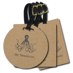 Octopus & Burlap Print Plastic Luggage Tag (Personalized)