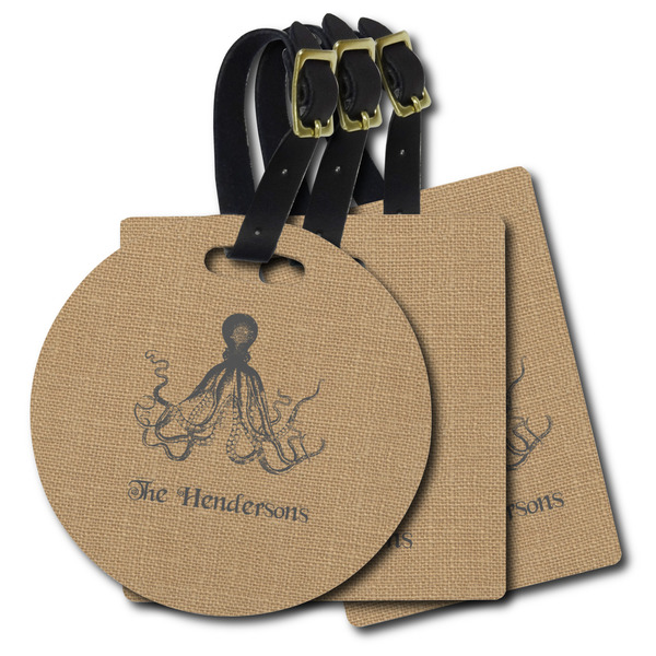 Custom Octopus & Burlap Print Plastic Luggage Tag (Personalized)