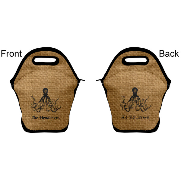 Octopus & Burlap Print Lunch Bag - Front and Back