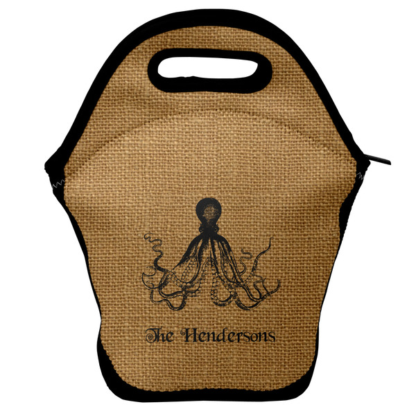 Custom Octopus & Burlap Print Lunch Bag w/ Name or Text
