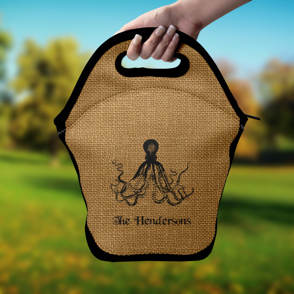 Octopus & Burlap Print Lunch Bag - Hand