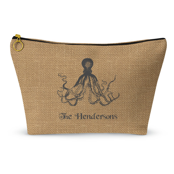 Custom Octopus & Burlap Print Makeup Bag - Small - 8.5"x4.5" (Personalized)