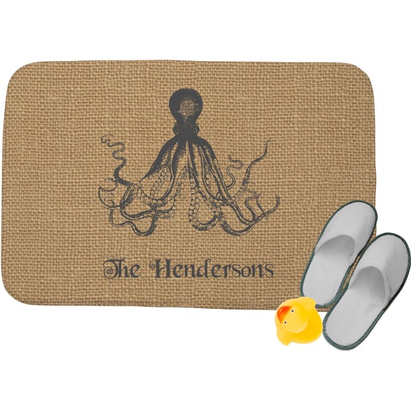 Custom Octopus & Burlap Print Memory Foam Bath Mat (Personalized)