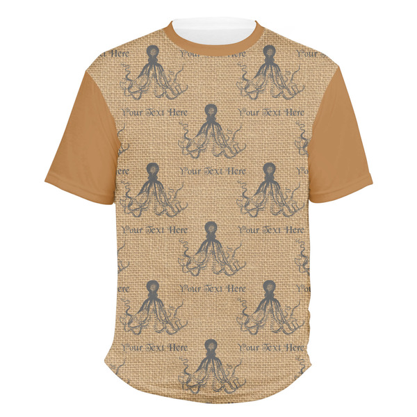 Custom Octopus & Burlap Print Men's Crew T-Shirt - Medium (Personalized)
