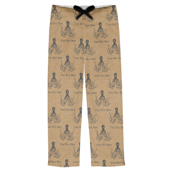 Custom Octopus & Burlap Print Mens Pajama Pants - M (Personalized)