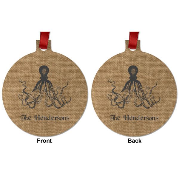 Octopus & Burlap Print Metal Ball Ornament - Front and Back