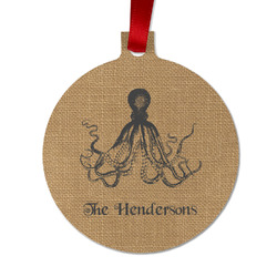 Octopus & Burlap Print Metal Ball Ornament - Double Sided w/ Name or Text