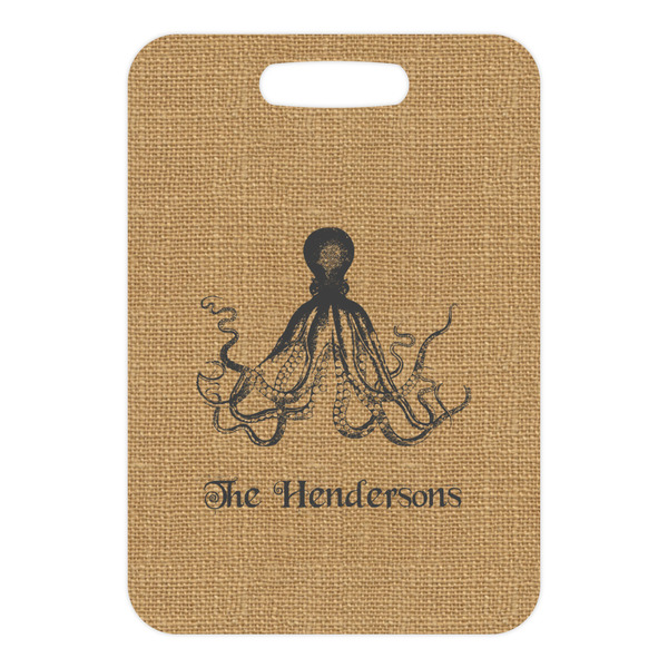 Octopus & Burlap Print Metal Luggage Tag - Front Without Strap