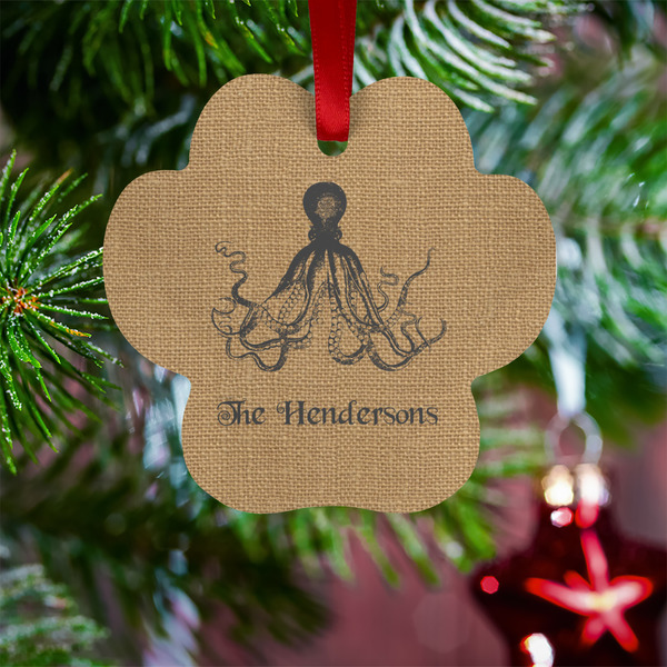 Octopus & Burlap Print Metal Paw Ornament - Lifestyle