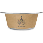 Octopus & Burlap Print Stainless Steel Dog Bowl (Personalized)