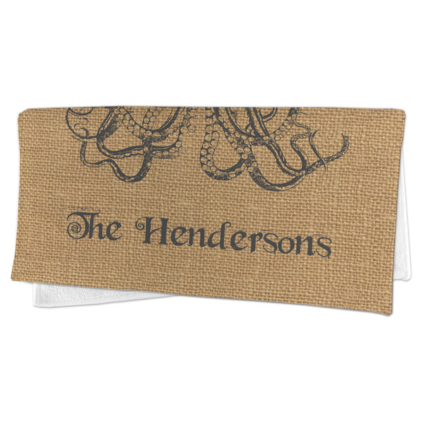 Octopus & Burlap Print Microfiber Dish Rag - FOLDED (half)