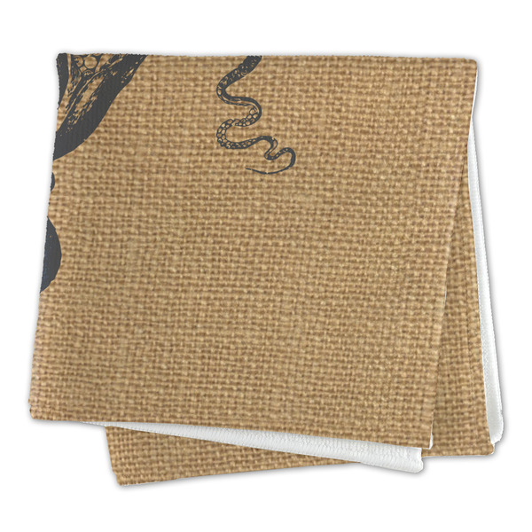 Octopus & Burlap Print Microfiber Dish Rag - FOLDED (square)
