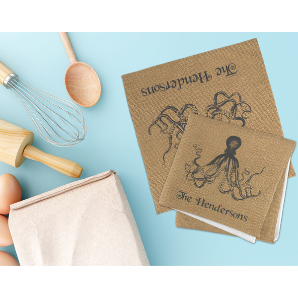 Octopus & Burlap Print Microfiber Dish Rag - LIFESTYLE