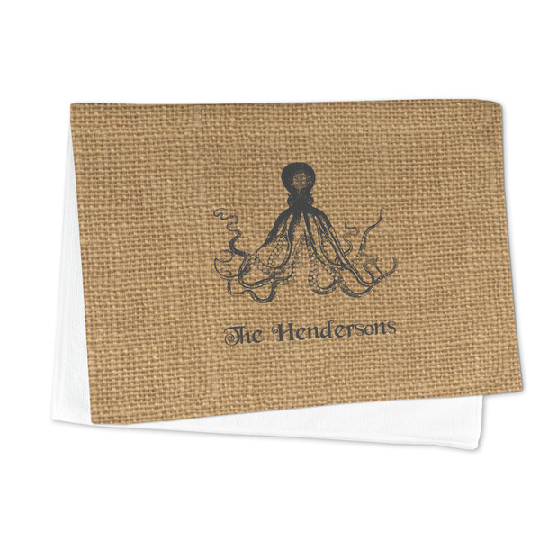 Octopus & Burlap Print Microfiber Dish Towel - FOLDED HALF