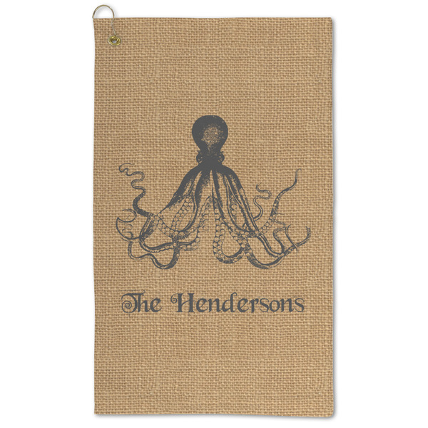 Custom Octopus & Burlap Print Microfiber Golf Towel - Large (Personalized)