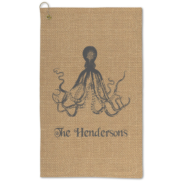Custom Octopus & Burlap Print Microfiber Golf Towel (Personalized)