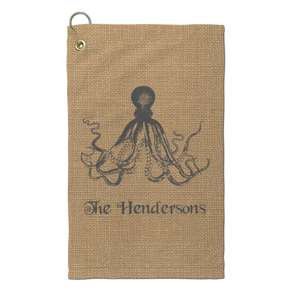 Custom Octopus & Burlap Print Microfiber Golf Towel - Small (Personalized)