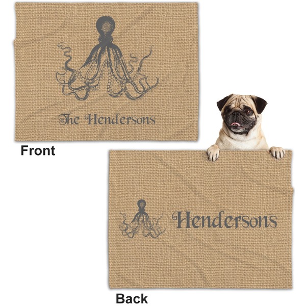 Octopus & Burlap Print Microfleece Dog Blanket - Regular - Front & Back